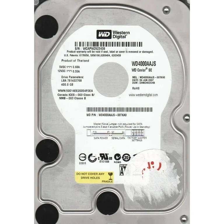 Western Digital WD4000AAJS 00TKA0 400GB 7200 RPM SATA 6Gb/s 3.5" Hard Drive HDD - Image 1 of 1