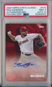 2020 Topps X Pete Alonso #H1A  Max Scherzer Sticker Auto - Red  PSA Mint 9/Auto - Picture 1 of 2