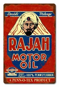 LETRERO PUBLICITARIO DE METAL RAJAH MOTOR OIL PENN-O-TEX 18" RESISTENTE HECHO EN EE. UU. - Imagen 1 de 1
