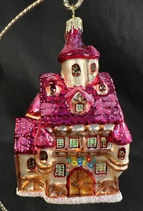 CHRISTOPHER RADKO 4-1/2" TUDOR TOY SHOP PINK HOUSE GLASS CHRISTMAS ORNAMENT - Picture 1 of 5