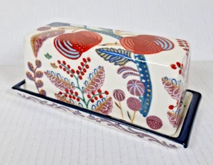 Discontinued Anthropologie Folkloric Apples Floral Ceramic Covered Butter Dish - Picture 1 of 13