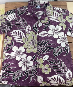 Island Wear Hawaiian Shirt Mens Medium M Purple Plum Floral Hibiscus made Hawaii - Picture 1 of 6