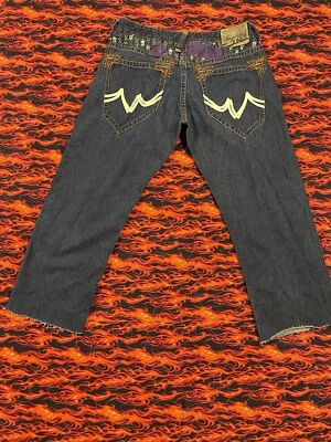 男式复古 Y2K Imperial Junkie 牛仔裤 34x27 宽松滑板宽腿宽松海军蓝 — 第 1/4 张图片