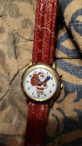 Santa CHRISTMAS Watch Red Leather Band with new batteries - Picture 1 of 5