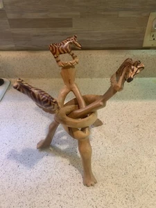 Geschnitzte ineinandergreifende Holz Zebra Dreibein Schale Kerzenhalter Ständer 12" - Bild 1 von 10