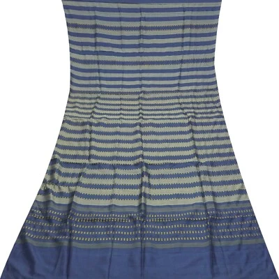 Vintage Blue 100% Pure Silk Handwoven Sari Remnant 5YD Craft Fabric Silk Scrap - Image 1 of 4