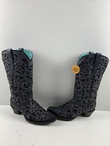 Corral Black Sequin Inlay Embroidery & Studs Snip Toe Western Boots Women’s 11 M