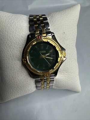 Reloj Guess Vintage Mujer Dorado Plata Dos Tonos Esfera Verde Batería Nueva 6" 1995 Foto 1 de 4