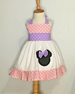 MÄDCHEN GEBURTSTAG MINNIE MOUSE HELLROSA UND FLIEDER NECKHOLDER KLEID - Bild 1 von 3