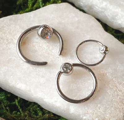 1pc Press-Fit Crystal Gem Captive Bead Ring Septum Nipple Ear Body Jewelry - Image 1 of 4