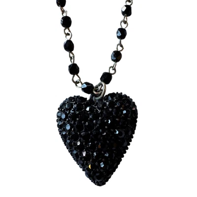 Collar Betsey Johnson Corazón Cristal Negro Dos Niveles con Lazo Tono Plateado Foto 1 de 4