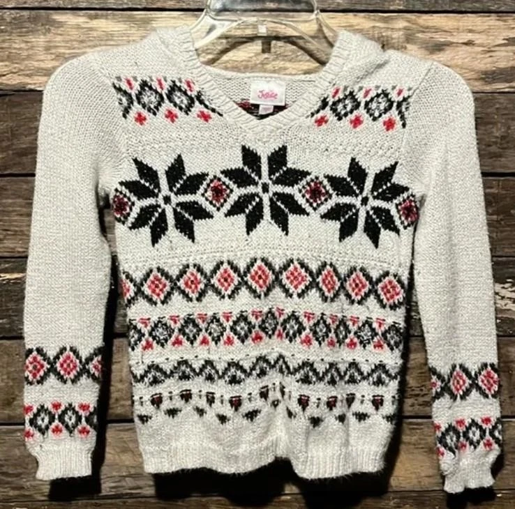 Suéter suave Fair Isle con capucha lentejuelas brillantes talla 7 para niñas JUSTICIA Foto 1 de 4