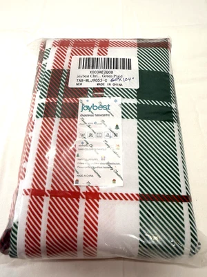 Joy Best Christmas Holiday Red & Green Plaid Tablecloth New - Image 1 of 4