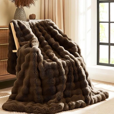 L'AGRATY Faux Rabbit Fur Blanket: 60" x 80" Twin Luxury Soft Fluffy Thick Fur Th - Image 1 of 4