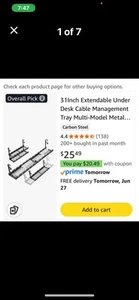 31" Extendable Under Desk Cable Management Tray Multi-Functional Vented Rack - Afbeelding 1 van 6
