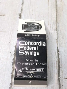 Copertina fiammiferi vintage Concordia Federal Savings Evergreen Plaza Chicago - Foto 1 di 3