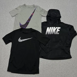 Nike Dri-Fit Tops Bundle Youth Boys L(10/12) Black Gray Pullover Tees and Hoodie - Picture 1 of 12