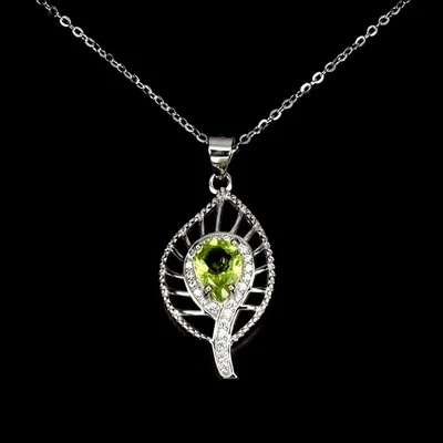 Collar de plata 925 de verano peridoto de pera 8x6 mm joyas de piedras preciosas naturales Foto 1 de 4
