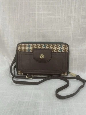 Spartina Mini Bolso Bandolera Cuero Lino Cartera Verde Marrón Pata de Gallo Foto 1 de 4