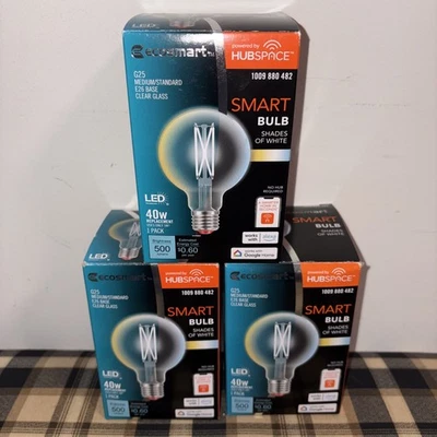 3 PACK EcoSmart Smart G25 Clear Tunable LED Bulb Voice Control HUBSPACE *NEW* - Image 1 of 2