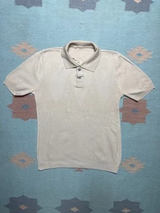Vintage 60s 70s banlon polo shirt soft nylon cable knit distressed beige medium - Picture 1 of 10