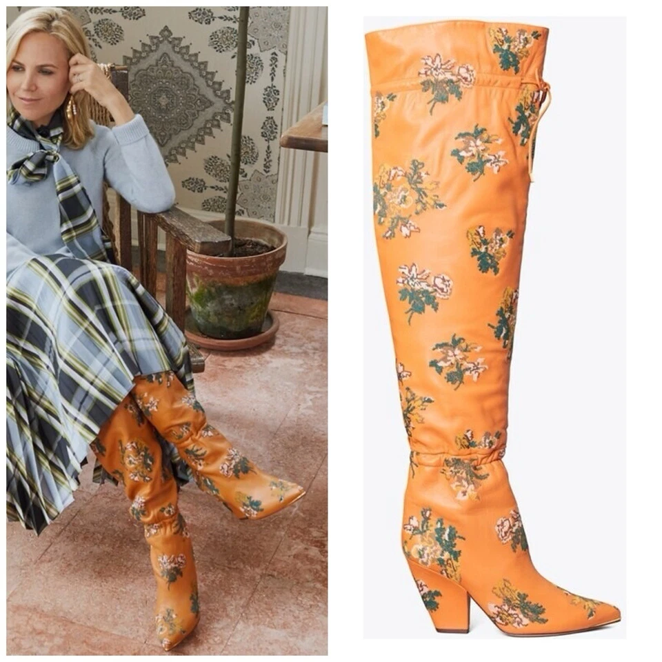 NUEVO EN CAJA Bota Tory Burch Lila Bordada Sobre la Rodilla en Terracota Talla:6.5 Foto 1 de 4