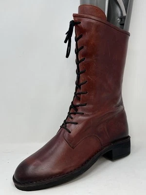 FLY LONDON Botas Mujer 8.5 Cuero Marrón Cremallera Encaje Tacón Bloque 12" Western Biker Foto 1 de 4