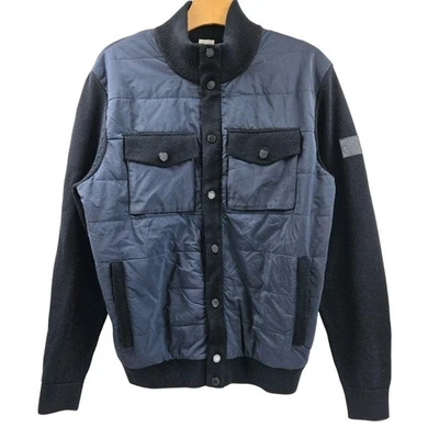 Bugatti Padded Knit Jacket Men's Large Navy Wool Snap Front Pockets  - Image 1 of 4