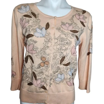 Cárdigan Floral J.Jill Edición Limitada Algodón y Seda Bordado Pequeño Cottagecore Foto 1 de 4