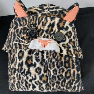 NICK NORA Cat Pajamas Medium Hood Leopard Print One Piece Zippered Sleeper - Picture 1 of 19