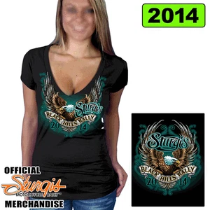 Camisa Sturgis 2014 para damas "Up wing Eagle cuello en V" en una camisa de algodón negra NUEVA. OK - Imagen 1 de 2