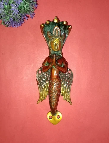 9'' Inches Snake Lady Handle Brass Mermaid Door Pull With Snake Crown Head EK719 Cover