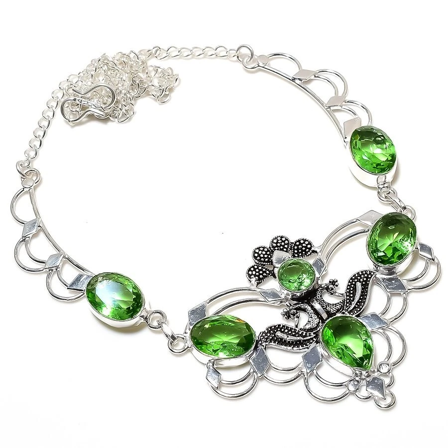 Tsavorite Garnet Gemstone Handmade 925 Sterling Silver Jewelry Necklace Sz 18" - Image 1 of 1