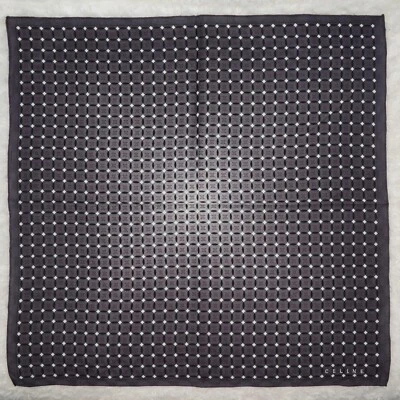 M115 CELINE Gray logo Monogram Cotton Scarf Scarves Pocket Square 19.5" X 20" - Image 1 of 4