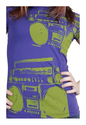 Famous Stars & Straps Camiseta Boombox Para Mujer Morado Verde NWT - Imagen 1 de 3