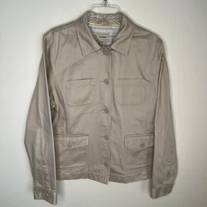Chaqueta de algodón LL Bean grande beige con botones delanteros con bolsillos EC para mujer - Imagen 1 de 7