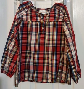 Hanna Andersson Girls Sz 8 (130) Red Plaid Pintuck Long Sleeve Shirt 100% Cotton - Picture 1 of 3