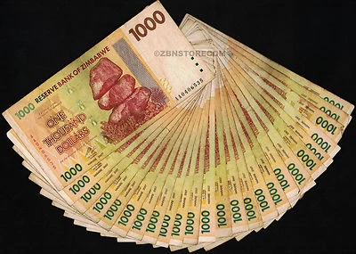 1000 Zimbabwe Dollars x 25 Banknotes Bundle  25PCS 100% Authentic Guaranteed COA - Image 1 of 3