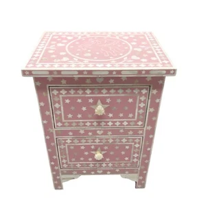 Vintage Bedside Table, Bone Inlay Nightstand Table Home living Room Furniture - Picture 1 of 13