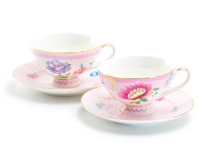 Juego de 2 tazas y platillos de porcelana fina Grace Teaware rosa flor jardín Foto 1 de 4
