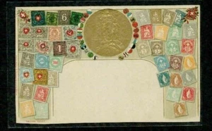 SWITZERLAND 1900'S STAMP ON STAMP ON POSTCARD EMBOSSED GUGGENHEIM S12956-1 - Picture 1 of 1