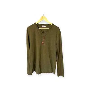 H2H Henley Long Sleeve Shirt Green Mens Size Large - Picture 1 of 4