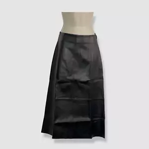 $1095 Theory Women's Black Leather High Waist A-Line Midi Skirt Size 2 - Picture 1 of 3