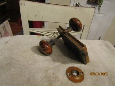 Antique Bennington Marble Swirl Porcelain Door Knobs with Door Lock Skelton - Image 1 of 4