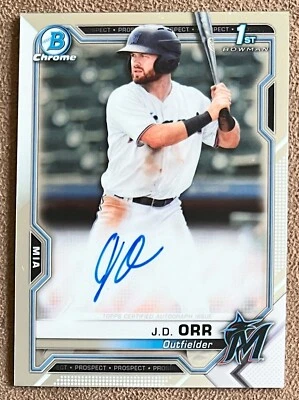 J.D. Orr 2021 Bowman Chrome Prospect Autograph #CPA-JO Miami Marlins Rookie Card - Image 1 of 2