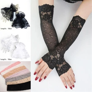 Sunscreen Sexy  Sunscreen Gloves Fingerless Long Arm Gloves Lace Sleeve   Gloves - Picture 1 of 19