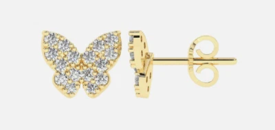 Aretes solitarios de oro amarillo de 9 quilates corte mariposa circonita cúbica 6,5 mm Foto 1 de 4