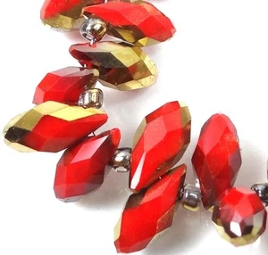 20 cuentas de lágrima facetadas de vidrio - rojo opaco naranja con capa dorada 1/2 12x6 mm - Imagen 1 de 4