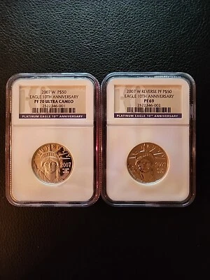 2007 W 10th Anniversary 2-Coin $50 Platinum Eagle NGC PR 69 Ultra Cameo PR 70 - Image 1 of 3