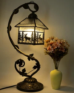 Tiffany Lamp,21X11X8Inches Stained Glass Lamp,Deer House Tiffany Style Table Lam - Picture 1 of 8